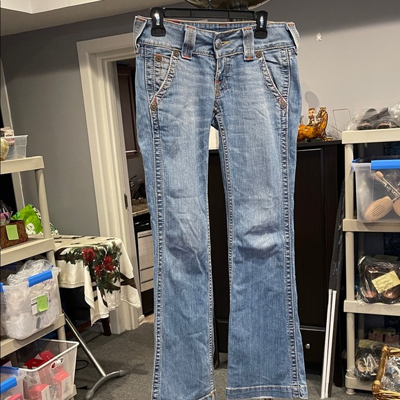 True Religion Denim - True Religion Sammy Big T Jeans Women’s 27 LIGHT Wash Contrast Stitching Y2K